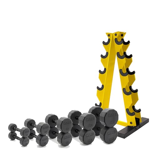 CAP Barbell 150 LB Coated Hex Dumbbell Weight Set with Vertical Rack | Multiple Options