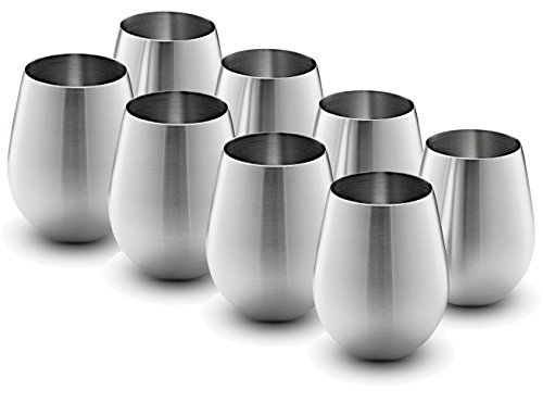 Stainless Steel Wine Glasses - Set of 8 Large Elegant 18 Oz Premium Grade 188 Stainless Steel Red White Stemless Wine Glasses Unbreakable Portable Wine Tumbler for Outdoor Events Picnics