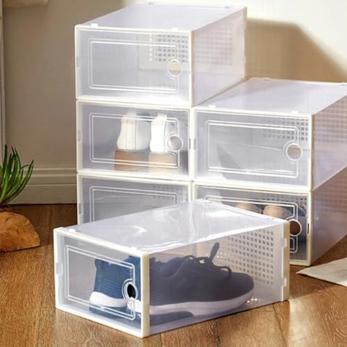 Cajas plásticas para zapatos apilables con cajón deslizante y ahorro de espacio 7