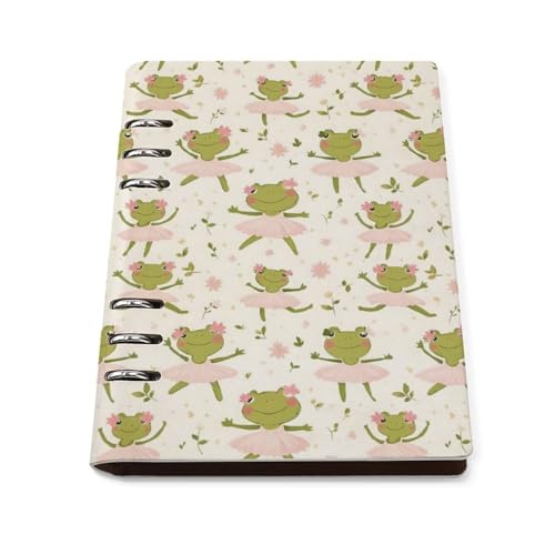 TZTTZT Cute Dancing Frog Print Notebook, College Ruled Notebooks for School Work Writing Office, Pu Leather A5 Journal Note Book, 90Pg Hardcover Refillable Lined Notebooks Paper College Ruled