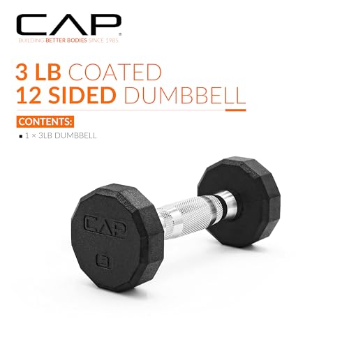 Image of CAP Rubber Coated Dumbbell Weights, Free Weights for Home Gym Strength Training, Anti-Roll Hex Dumbbells with Black, Chrome & Comfort Grip Handles, Singles