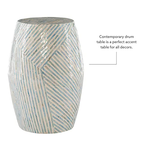 Linon Ivory And Blue Capiz Drum Tylin Accent Table #TOP7