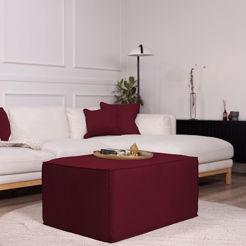 Factory Direct Partners Velvety and Vinyl Overstuffed Rectangle Ottoman for Living Room, Lounge, Office - Bordeaux