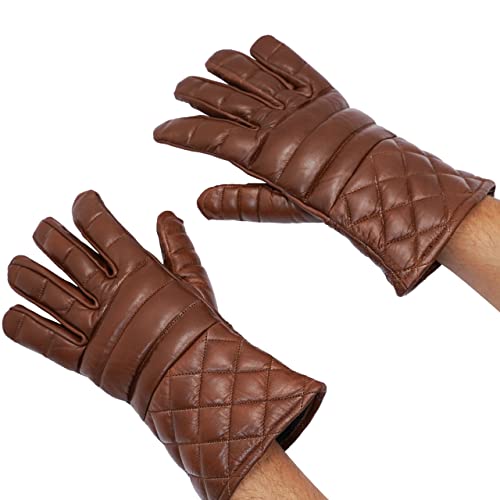 Mythrojan Swordsman Fencing Gloves: Hema Lightly Padded Leather Gloves Medieval Renaissance - Brown, Large Size #TOP6