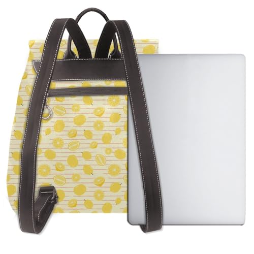 Lemons stripes Leaves Microfiber PU Leather Backpack Lightweight Daypack Bag for Travel Business Commute Gym3