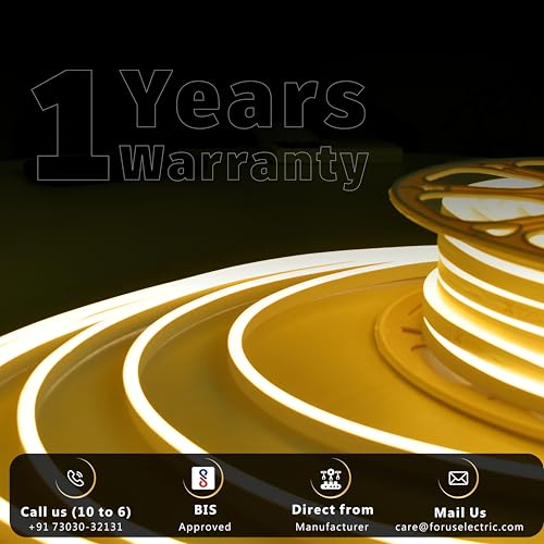 Image of Forus 5 Meter LED Neon Strip Light - Amber, Flexible Waterproof Rope Lights 16.4 Feet with 12V Adapter, Indoor Outdoor Diwali Decorative Lighting, Home Decoration, Wall Decor, 1 Yr Warranty