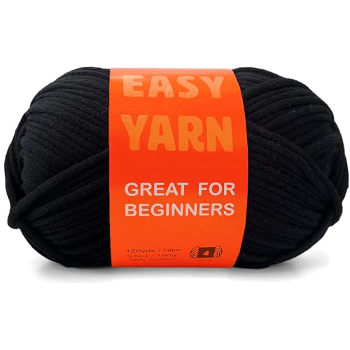 Image of 3.5Oz Beginner-Friendly Yarn for Crocheting and Knitting;Worsted-Weight Medium #4;Cotton Blend Yarn for Beginners with Easy-to-See Sitches,Great for Amigurumi DIY (Black,1 Skein)