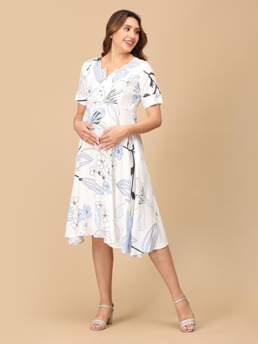 Image of The Mom Store Maternity and Nursing Dress | Pre and Post Pregnancy Dress | Zipper /Button Opening | Causal Wear | Trendy Stylish Dresses for New Moms