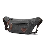 16 OZ Canvas Fanny Pack for Men Women, Cross Body Waist Pack Belt Bag for Travel Walking Running Hiking Cycling (Black)