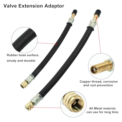 Image of 4 PCS Tire Valve Extensions, 2 PCS 8.27 Inch Tire Valve Extension Adaptor and 2 PCS 11.81 Inch Flexible Valve Stem Extenders for Cars, Trucks, Motorcycles