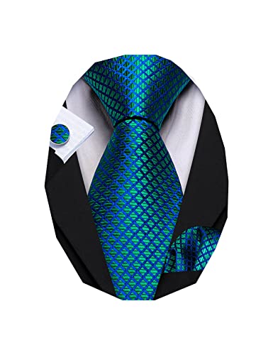 Image of Barry.Wang Classic Mens Ties Silk Necktie Pocket Square Cufflinks Set Woven Designer Wedding Business