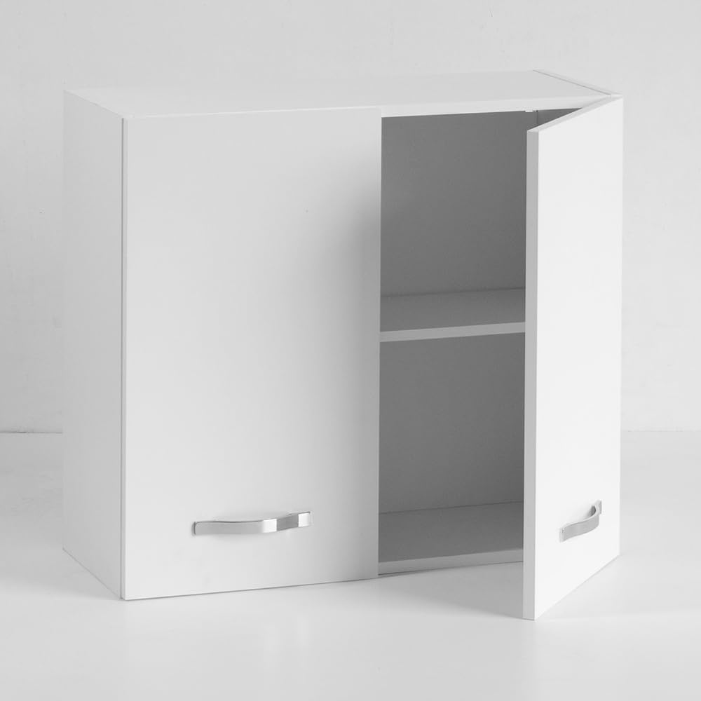 REDÒKASA Pensile per cucina componibile da 80 cm con due ante, realizzata in legno 100% MADE IN ITALY (Bianco con ante Bianco Frassino)