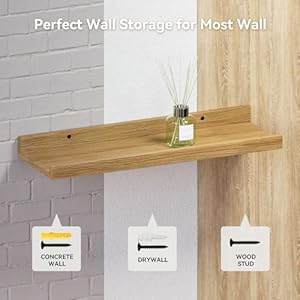 RICHER HOUSE 5 Set Floating Shelves for Wall Decor, Wall Mounted Book Shelf, Nursery Shelves Picture Ledge Shelf with Lip for Wall Storage, Bedroom, Living Room, Bathroom - Oak RICHER HOUSE 5 Set Floating Shelves for Wall Decor Wall Mounted Book Shelf Nursery Shelves Picture Ledge Shelf with Lip for Wall Storage Bedroom Living Room Bathroom Oak