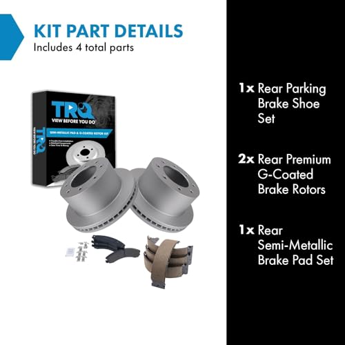 Image of TRQ Rear Brake Pad & Rotor Kit Parking Brake Shoe Set Semi-Metallic Compatible with 2013-2017 Chevrolet Silverado 3500 HD GMC Sierra 3500 HD