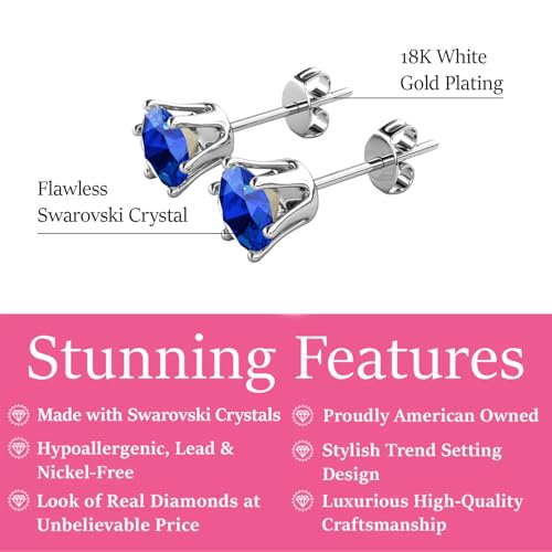 Cate & Chloe 18k White Gold Stud Earrings with Solitaire 1ct Simulated Diamond Crystals, Diamond Birthstone Earrings for Women, Gift for Her2
