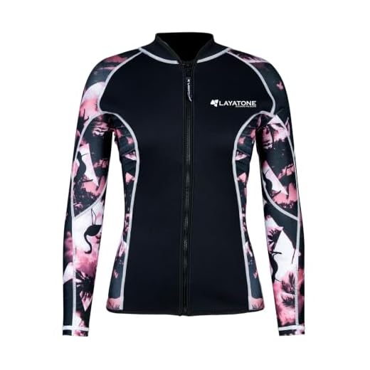 LayaTone Wetsuit Top Men Women 3mm Neoprene Jacket Surfing Canoeing Scuba Diving Suits Tops Adults Diving Jacket Wet Suit Women Men Wesuits (Pink-Neoprene Sleeves,S)