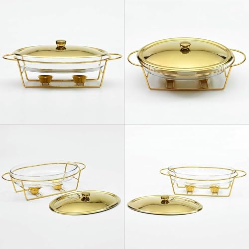 Chauffe-plats ovale doré finition miroir élégant pour buffet chic - 5