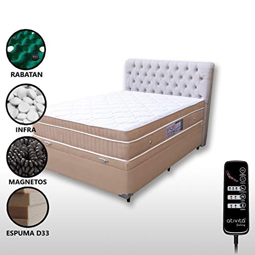 Colchão Magnético Com Massageador Casal + Box baú premium + Cabeceira Completo (Bege Escuro Cabeceir