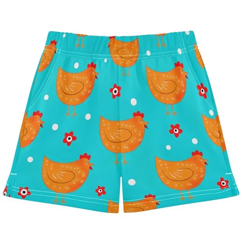 Girls Athletic Shorts Cute Chicken Farm Animals Floral Print Pajama Summer Active Wear Comfy Youth Pants, X-Small