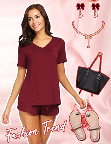 Avidlove Women's Shorts Pajama Set Short Sleeve Sleepwear Nightwear Pjs Dark Red M #TOP3