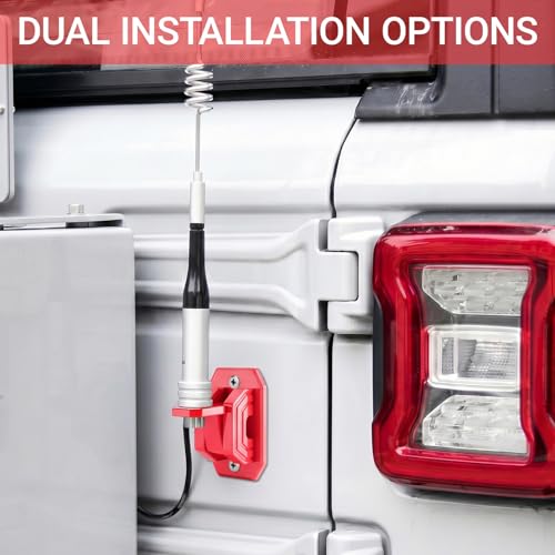Image of CB Antenna Mount, 2-Way Installation Universal Heavy Duty No-Drill CB Antenna & Flag Whip Mount Bracket Kit, Adhesive Tape & Screw Mount for Trucks, RV, Off-Road Vehicles, Boat, Motorcycle (Red)