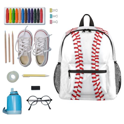 Image of Toddler Sports Backpack for Boys Girls,12 Inch Kids Backpack for Preschool Kindergarten Elementary,Lightweight Small Bookbag with Chest Strap for Daycare Travel,Baseball Texture