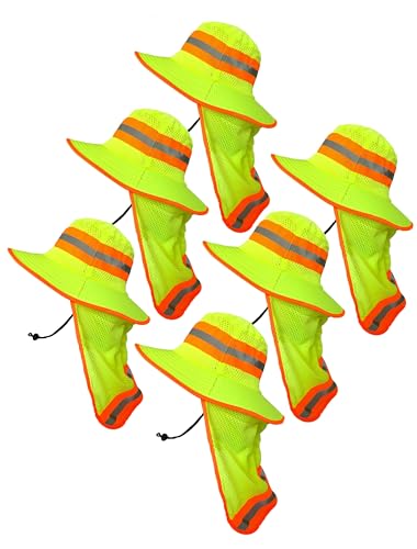 Image of Men High Visibility Reflective Sun Hat with Neck Flap Wide Brim Boonie Hat Bucket Cap
