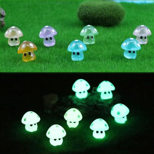 DONHUA 70pcs Luminous Mini Resin Mushrooms, Fairy Wild Garden Accessories Mushroom Statue for Rooms Courtyards Gardens Potted Micro Landscape Bonsai Décor