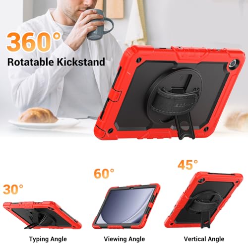 Coque antichoc Samsung Galaxy Tab A9 Plus protégeant des chutes avec support rouge