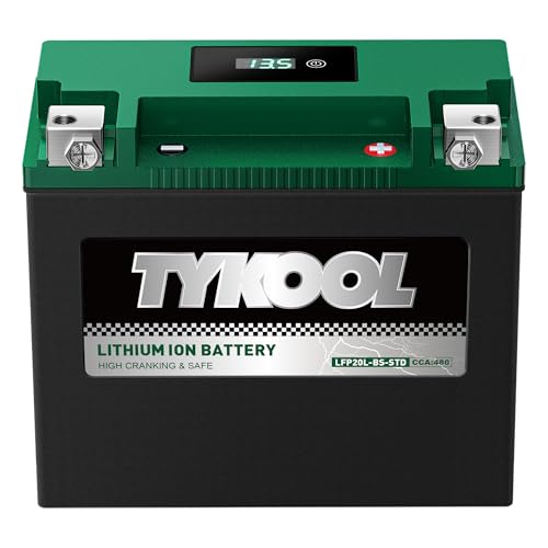TYKOOL YTX20L-BS-STD LiFePO4 - Batería de litio para motocicleta, 12,8 V, 8 Ah, 480 CCA, BMS integrada, batería para deportes de potencia, para ATV, UTV, moto acuática, PWC, moto de nieve, quad,
