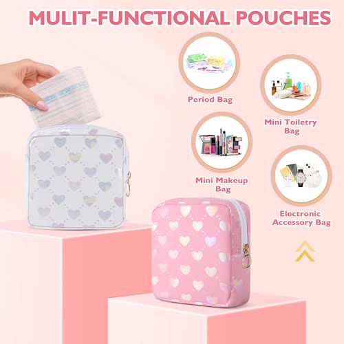 Image of Likesing Period Bag Pouch, Leather Sanitary Napkin Storage Bag for Girls Womens, Portable Sanitary Napkin Period Pad Pouch Bag for Purse, Small Make Up Bags(Pink LOVE)