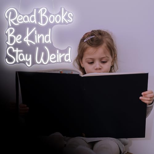 Image of Neon Sign, JGHTURIE Read Books Neon Signs for Wall Decor White Led Lights Signs for Classroom Office Library Bookshop Study Room Decoration USB Powered