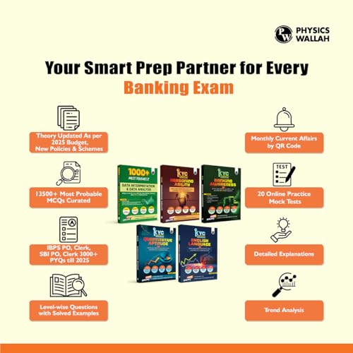 Image of PW KYC Banking Awareness, Reasoning Ability, English Language, Quantitative Aptitude, Data Interpretation (DI) & Data Analysis (DA) Combo Set of 4 Books For Banking Exams 2025- 26