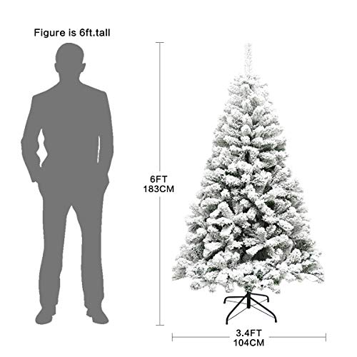 Super Holiday 6Ft Snow Flocked Hinged Artificial Pine Christmas Tree With Solid Metal Stand, Xmas Full Tree For Indoor And Outdoor(6Ft/Snow) #TOP2