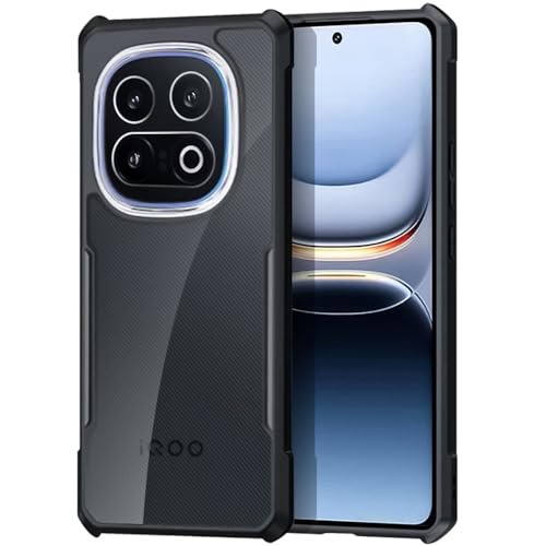 For Vivo iQOO 13 Case, Camera Lens Protection Back Cover, TPU+PC Shockproof Bumper Mobile Phone Case, Anti-Yellowing Slim Fit Protective Casing (Black Transparent)