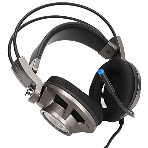 Image of LICAEVEY Gaming Headset, Virtual 7.1 Surround Stereo USB PC Laptop Headphones with Microphone, Classic Double Head Beam Design LED Headset for Home Office (Grey-Silver)