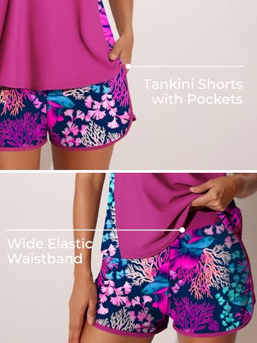 Image of Summer Mae Blouson Tankini Swimsuits for Women 2026 Tummy Control Two Piece Bathing Suits with Sporty Pockets Swim Shorts