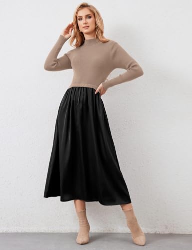 Image of Lauweion Women's Turtleneck Sweater Maxi Dress Long Sleeve Slim Fit Ribbed Knit Pullover Jumper Top Fall Flowy Long Dresses