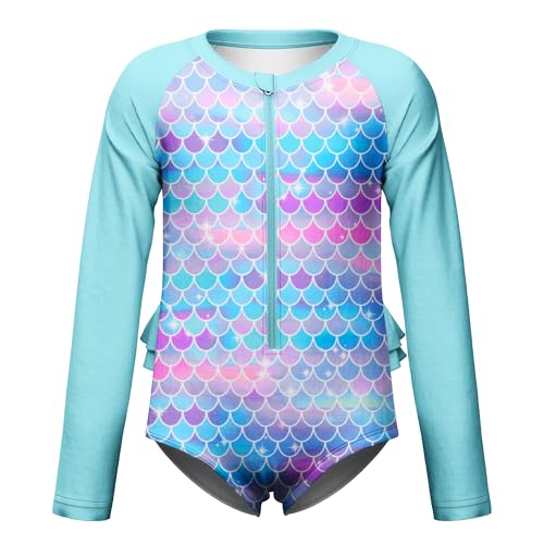 Image of LQSZ Girls Long Sleeve Rash Guard Swimsuit One Piece with Zipper Bathing Suit UPF 50+ Swimwear for Girls 3-12 Years