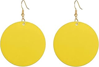 Round Circle Natural Wood Earrings for Women Handmade Big Lightweight Geometric African Retro Earrings