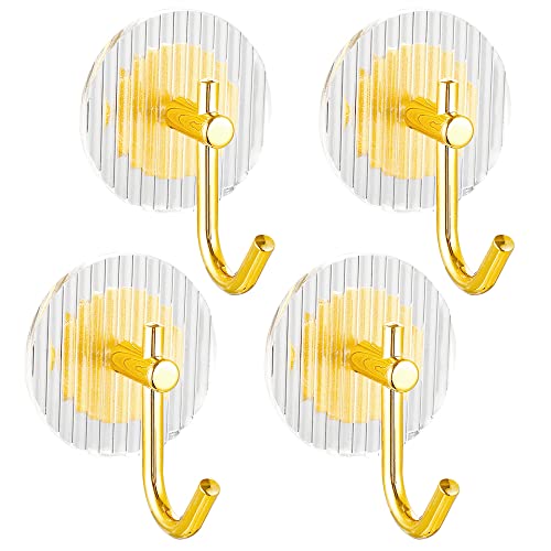 Yemuny Bathroom Towel Hooks, Acrylic Heavy Duty Door Hanger Towel Robe Clothes Cabinet Closet Sponges Wall Coat Hook For Bedroom Kitchen 4 Pack, Gold #TOP6