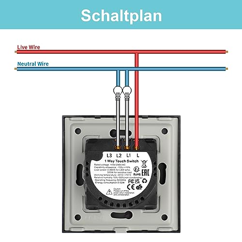 Cnbingo Touch Lichtschalter unterputz in Schwarz mit Status-LED