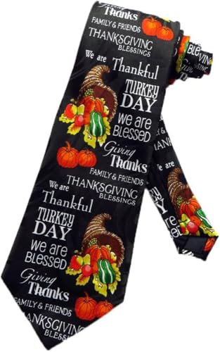 Steven Harris Thanksgiving Ties Turkey Neckties Pilgrim Cornucopia Fall Holiday for Men (Thankful and Blessed)