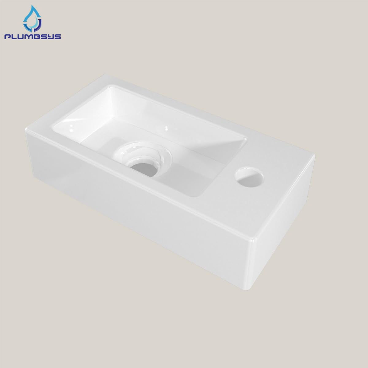 Lavabo Pequeño de Cerámica para Sobrepone o Suspender 36.5x18cm - Plato con Orificio para Grifo a la Derecha - Lavamanos Compacto para Baño, Aseo o Barco
