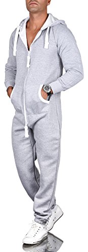 A. Salvarini Herren Jumpsuit Overall Jogging Anzug Trainingsanzug Jogger Sportanzug AS-039 [AS-039-Hellgrau-Gr.4XL]