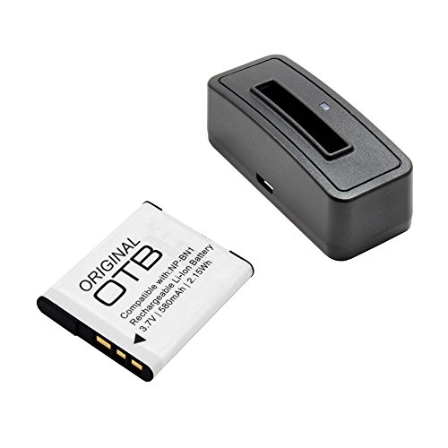 Estación de batería y batería (580mAh) para Sony Cyber-shot DSC-W570;Batería substituye: Sony NP-BN1, NP-BN Cover