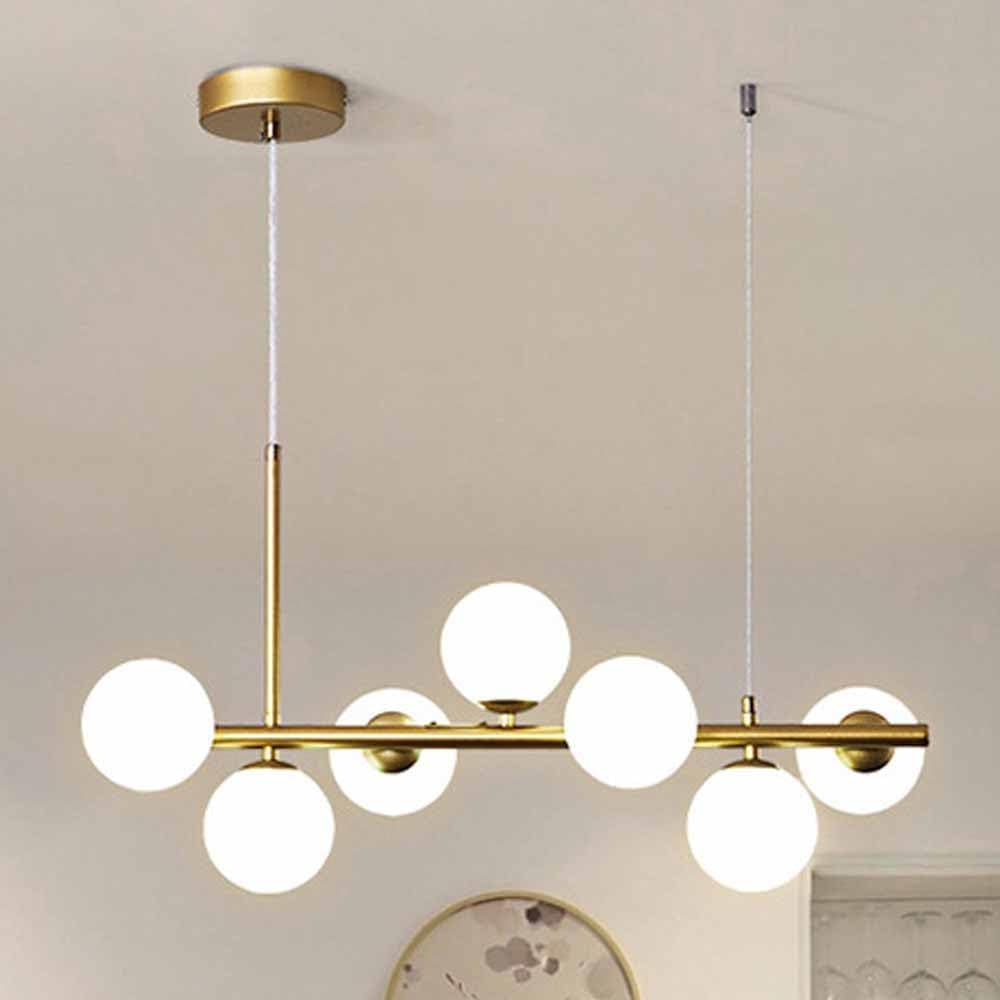 Modern Glass Globes Chandelier Mid Century Metal Hanging Golden Ceiling Light Globe Lamp Shade Adjustable Height Pendant Light Fixture for Kitchen Island Living Room Bedroom,Gold,7-Light
