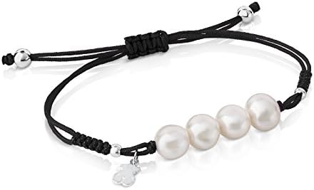 TOUS Sterling Silver Bracelet for Women with Pearls & Bear Motif, Pearl Size 9.0 mm Nudos Collection