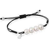 TOUS Pulsera de cordón negro, plata y perlas TOUS Pearls