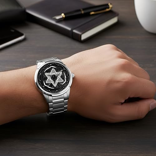 Image of Branded Men's Sport Quartz Watch Ninja Wheel Dial 360 Rotating Casual Fashion Stainless Steel Alloy Mens & Boy's Luxury Metal Gift Creative Watch